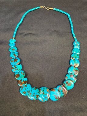 Turquoise Look Disc Statement Necklace - Blue